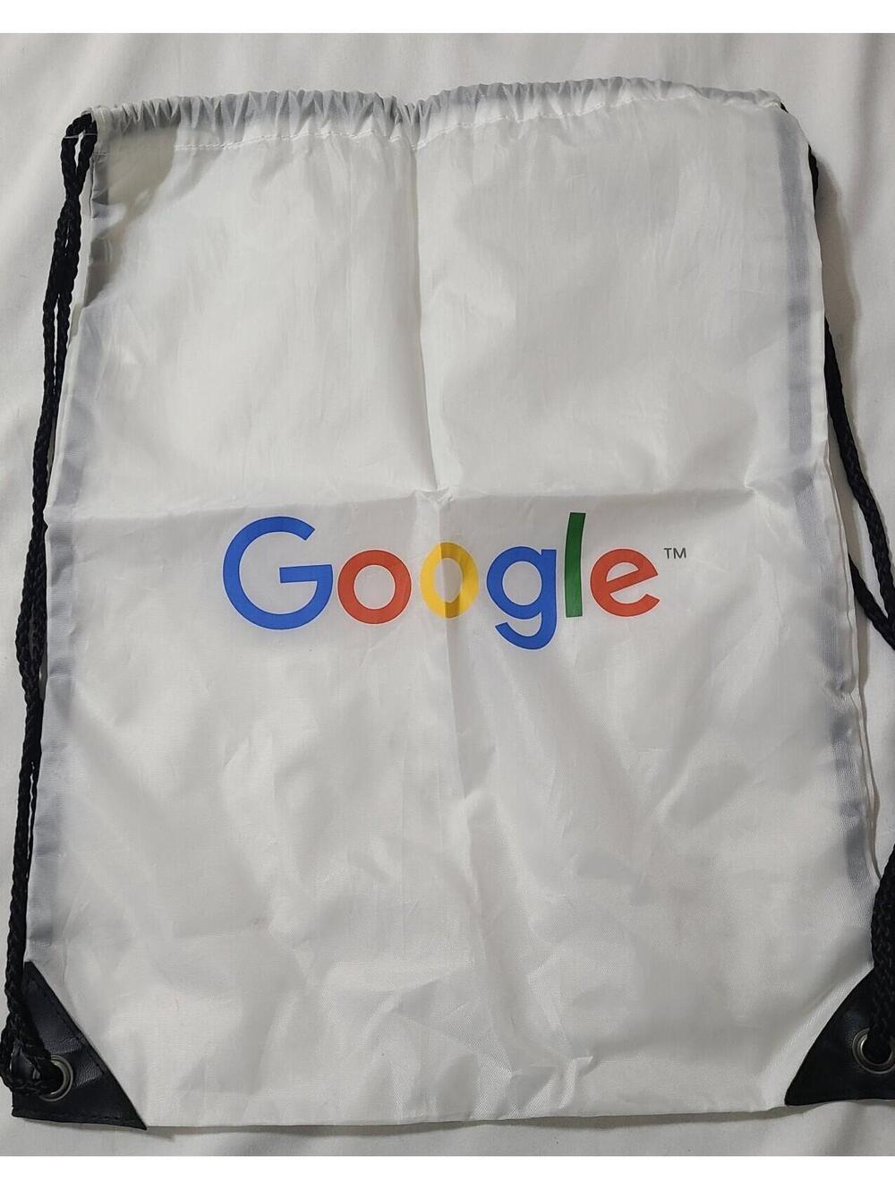 Google Promotional Drawstring Bag White Logo Nylon Pouch 17x13 Travel Organizer